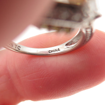 925 Sterling Silver Canary & White C Z Bohemian Ring Size 5.75