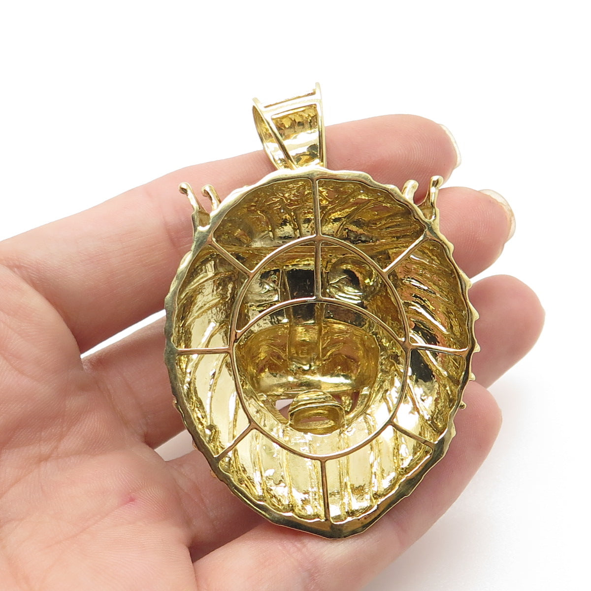 925 Sterling Silver Gold Plated Pave C Z King Lion Pendant