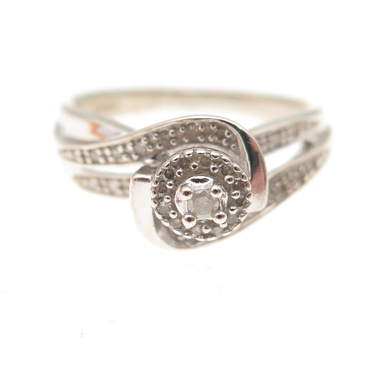 925 Sterling Silver Real Round-Cut Diamond Engagement Ring Size 7