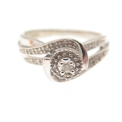 925 Sterling Silver Real Round-Cut Diamond Engagement Ring Size 7