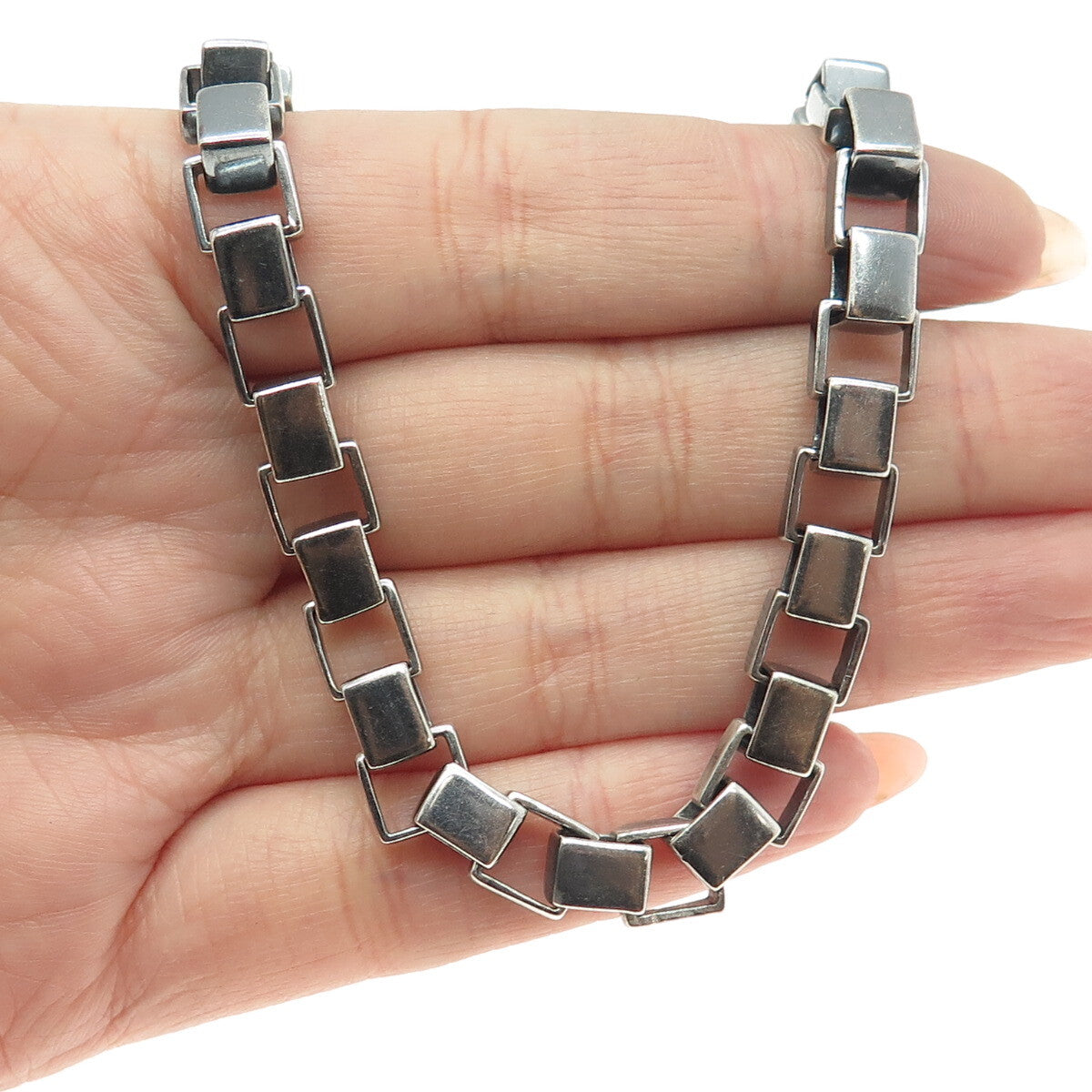 COACH 925 Sterling Silver Vintage Large Box Chain Oxidized Necklace 16"