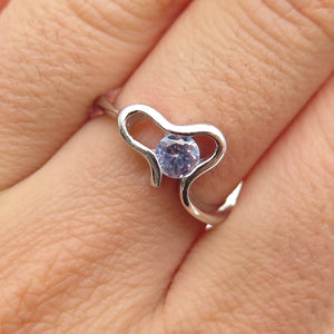 925 Sterling Silver Round-Cut Lavender C Z Heart Ring Size 6.75