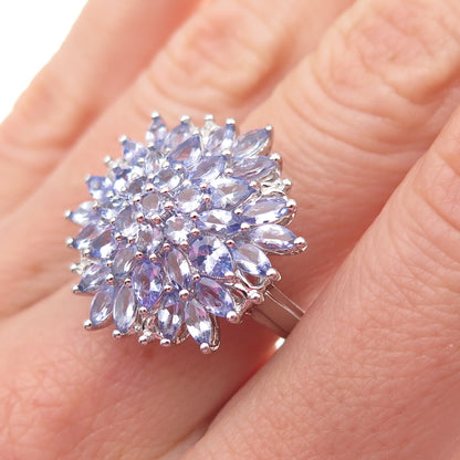 Harold Trujillo 925 Sterling Silver Real Tanzanite Floral Ring Size 7.75