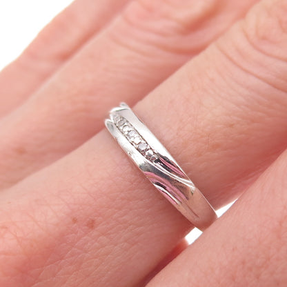 925 Sterling Silver Real Round-Cut Diamond Band Ring Size 7