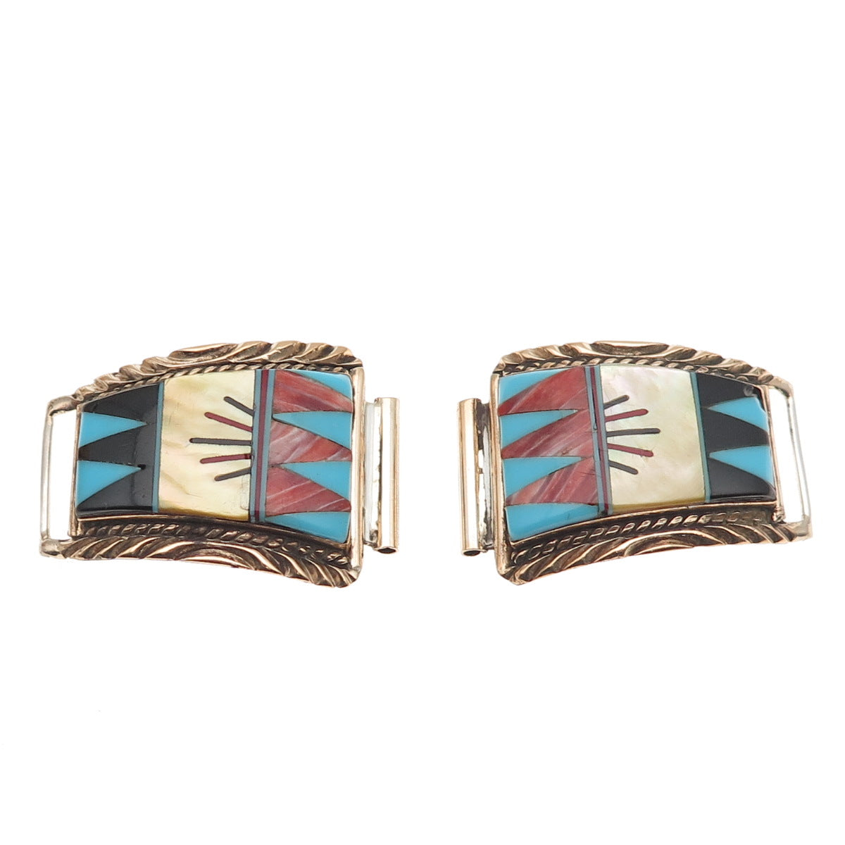 Carol Wylie Navajo Old Pawn Sterling 2-Tone Turquoise Coral Onyx MOP Watch Band