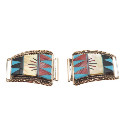 Carol Wylie Navajo Old Pawn Sterling 2-Tone Turquoise Coral Onyx MOP Watch Band
