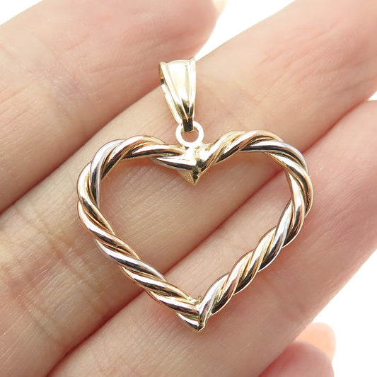 14K Yellow Rose & White Gold Twisted Heart Charm Pendant