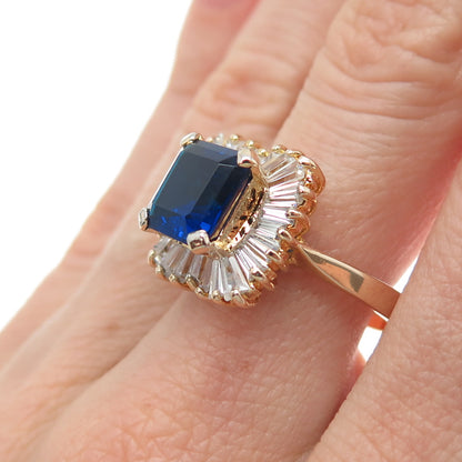 925 Sterling Silver Gold Plated Blue & White C Z Ring Size 8.25