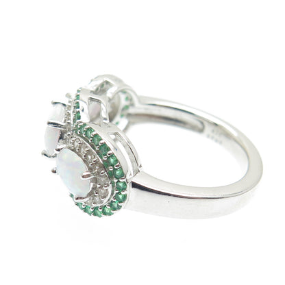 DSMK 925 Sterling Silver Real Opal White Topaz & Chrome Diopside Ring Size 7.25