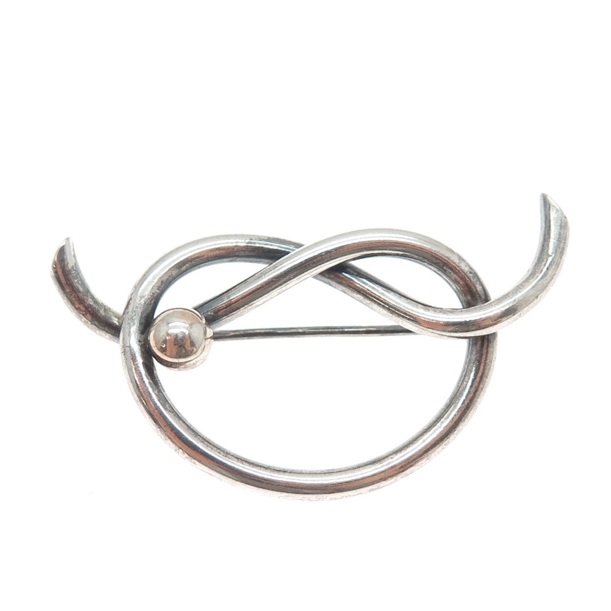 KREISLER 925 Sterling Silver Vintage Mariner Love Heart Knot Oxidized Pin Brooch
