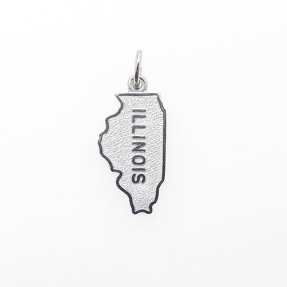 RQC REMBRANDT 925 Sterling Silver Vintage Illinois State Map Charm Pendant