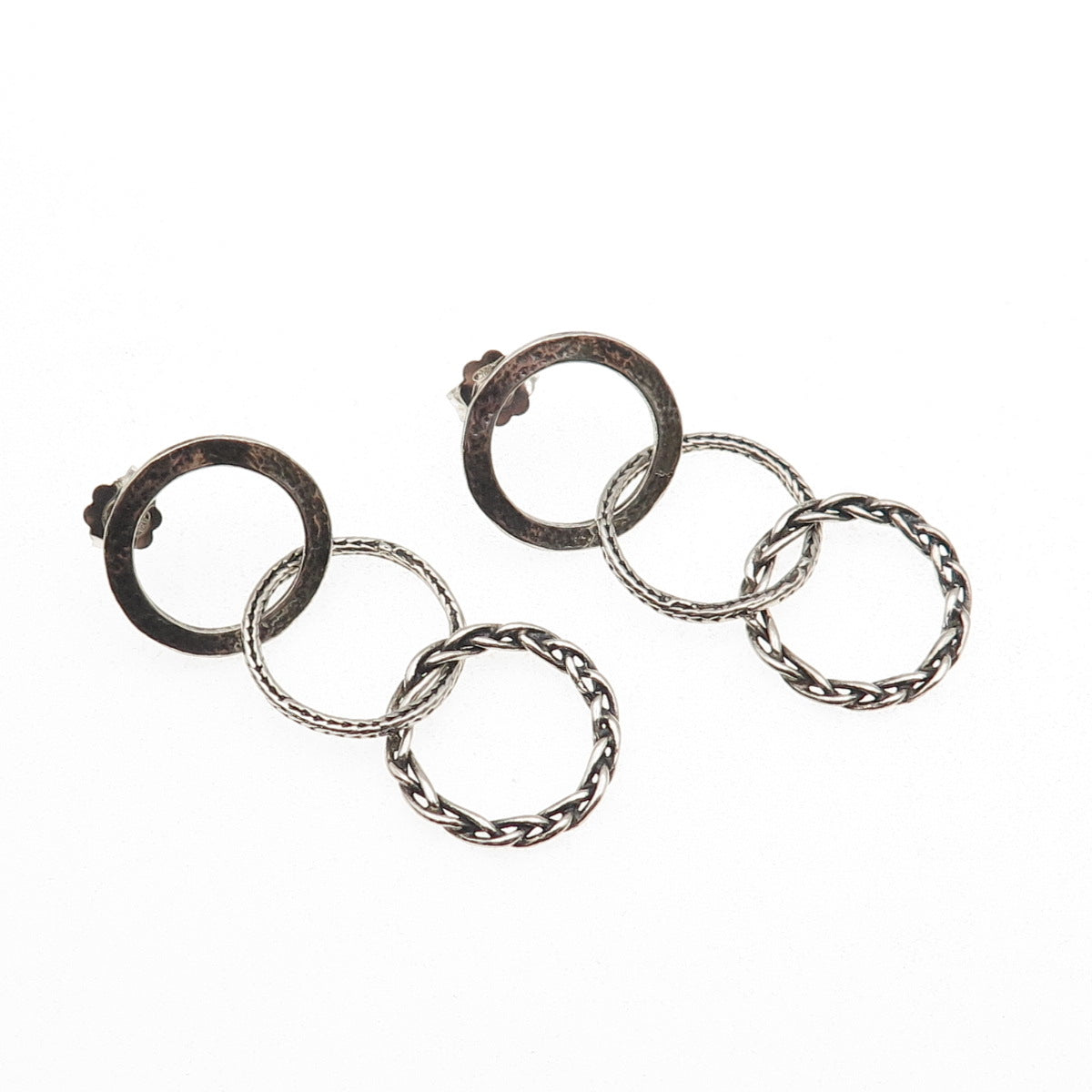 Didae 925 Sterling Silver Vintage Israel Interlocked Circle Dangle Earrings