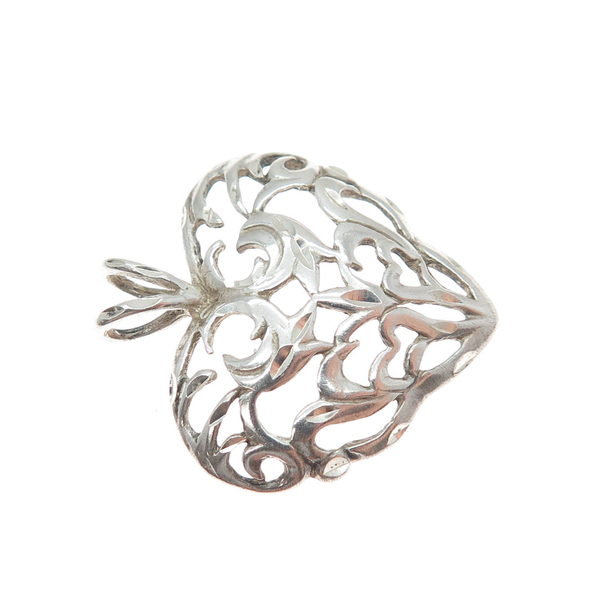 SHUBE 925 Sterling Silver Vintage Ornate Heart Charm Pendant