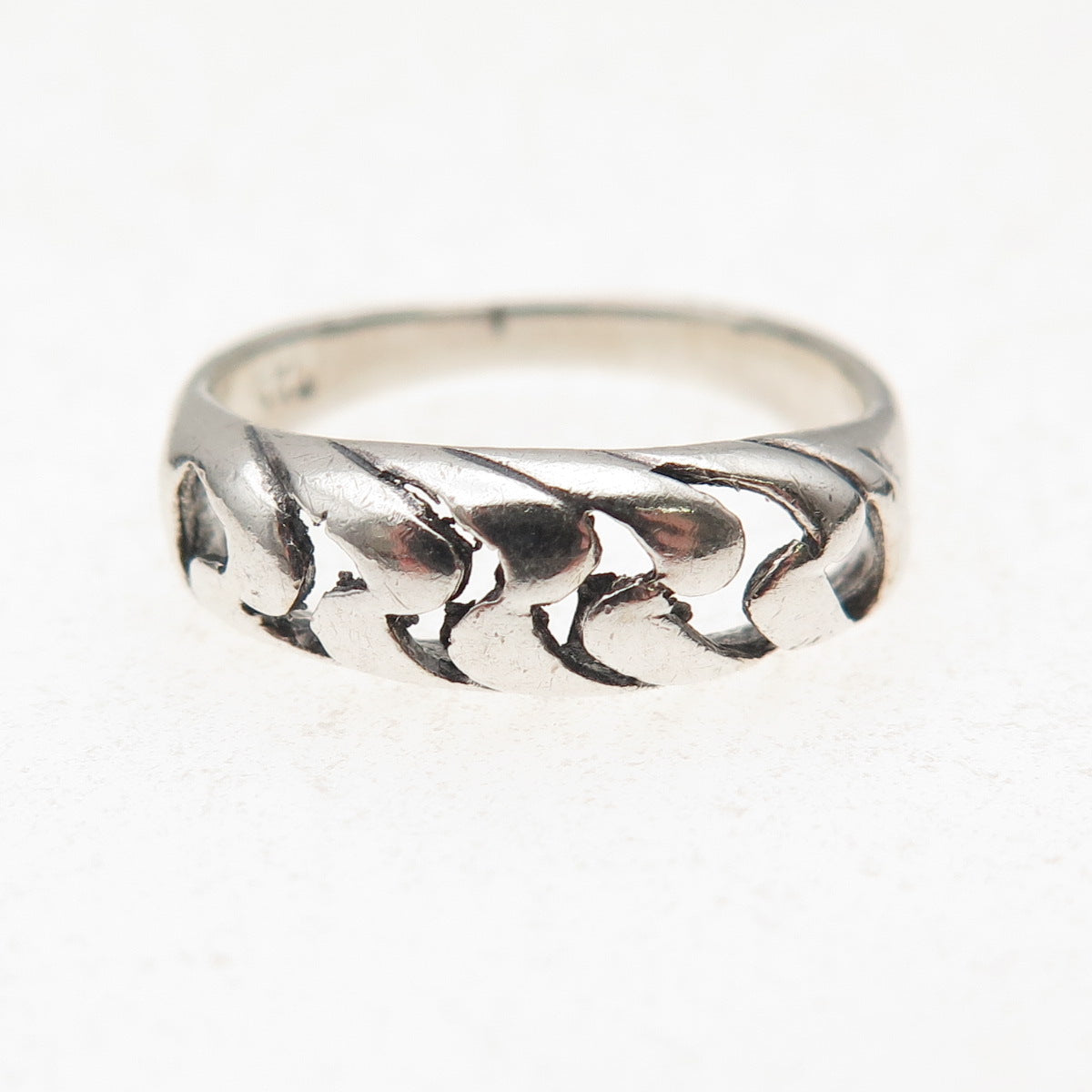 925 Sterling Silver Vintage Modernist Wavy Oxidized Ring Size 5.75