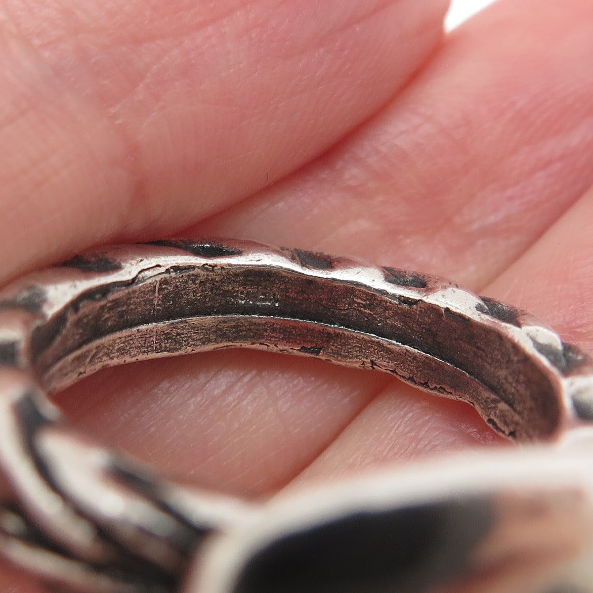 925 Sterling Silver Vintage Modernist Wheat Link Oxidized Ring Size 7.75