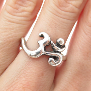 925 Sterling Silver Vintage Om Mantra Oxidized Ring Size 8.25