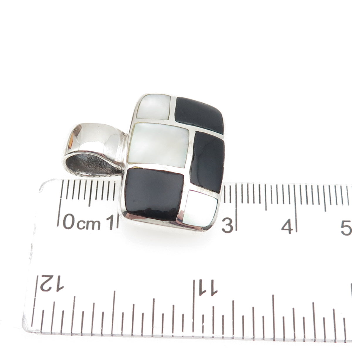 SX Sally C 925 Sterling Silver Vintage Real Black Onyx & MOP Charm Pendant