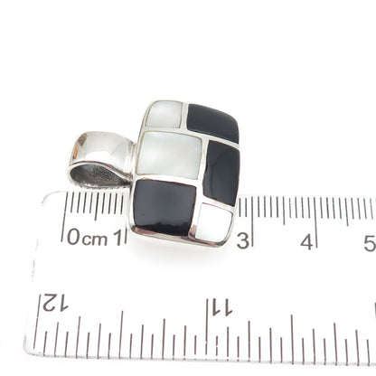 SX Sally C 925 Sterling Silver Vintage Real Black Onyx & MOP Charm Pendant