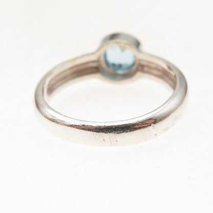 Boma 925 Sterling Silver Vintage Real Blue Topaz Oxidized Ring Size 8