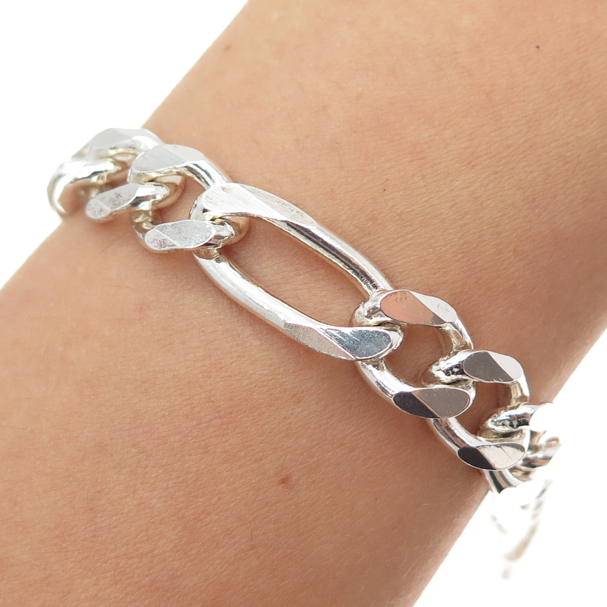 925 Sterling Silver Vintage Italy Figaro Link Bracelet 8"