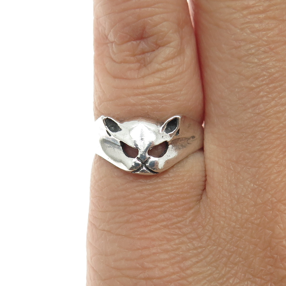 925 Sterling Silver Vintage Cat Oxidized Ring Size 5