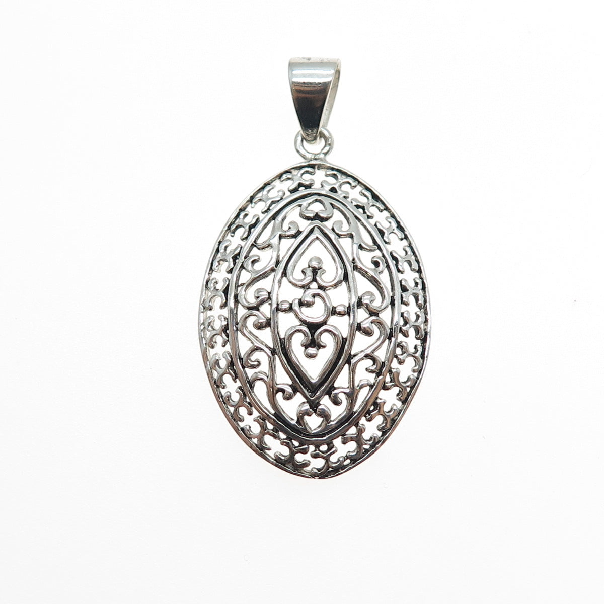 925 Sterling Silver Vintage Ornate Heart Charm Pendant