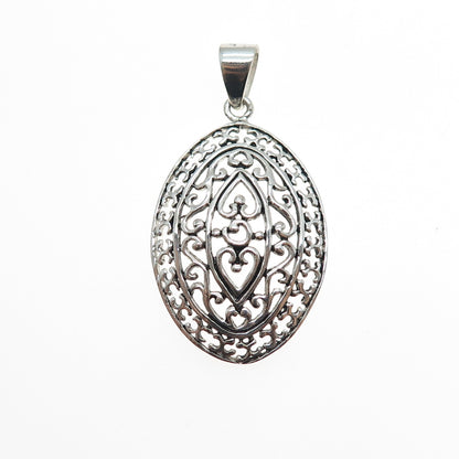 925 Sterling Silver Vintage Ornate Heart Charm Pendant