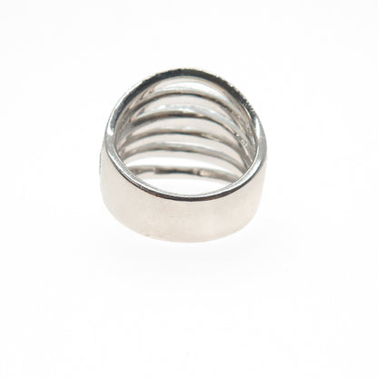 925 Sterling Silver Diamond-Illusion 5-Row Ring Size 6.75