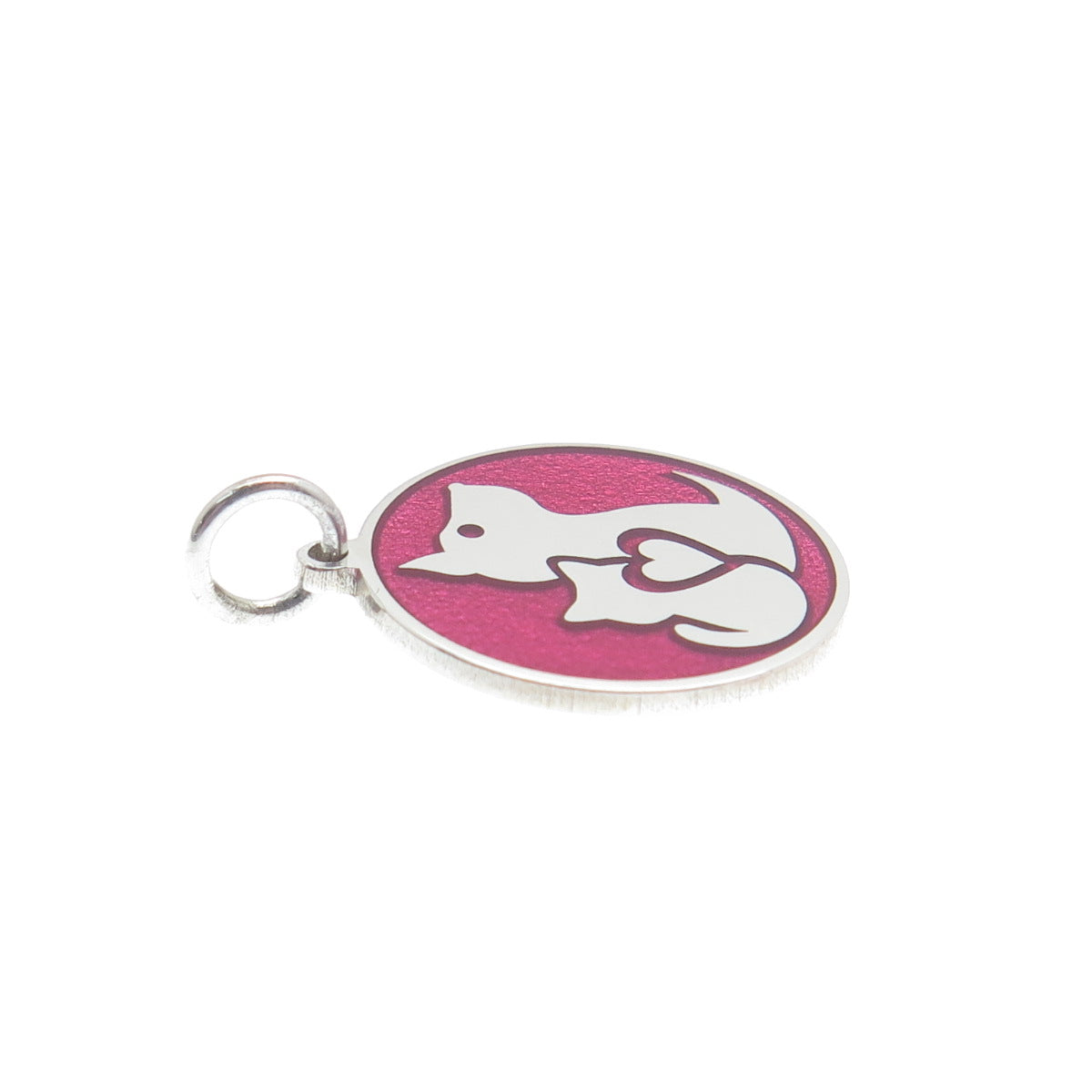 925 Sterling Silver Pink Enamel Dog & Cat Friendship Minimalist Charm Pendant