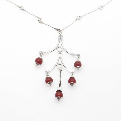 925 Sterling Silver Vintage Real Carnelian Modernist Chain Necklace 16"