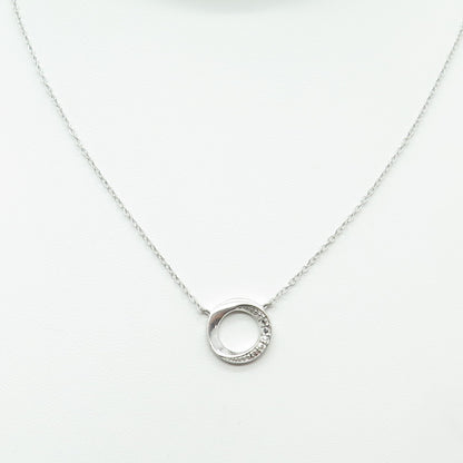 925 Sterling Silver Real Round-Cut Diamond Accent Circle Chain Necklace 16-18"