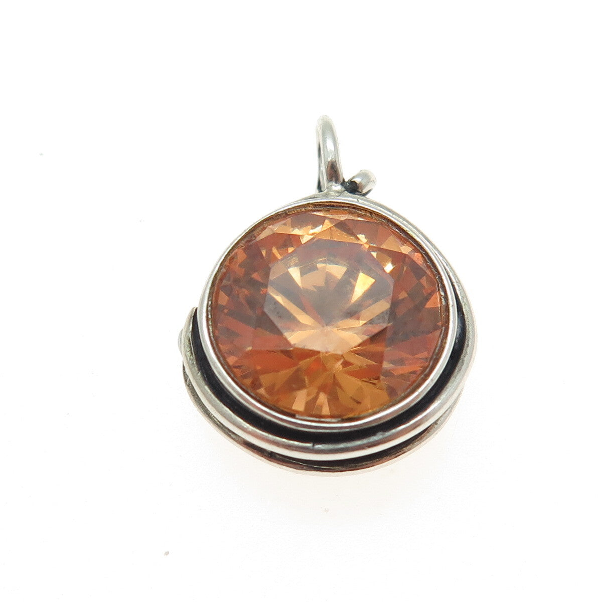 925 Sterling Silver Vintage Real Pearl & Cognac C Z Oxidized Minimalist Pendant