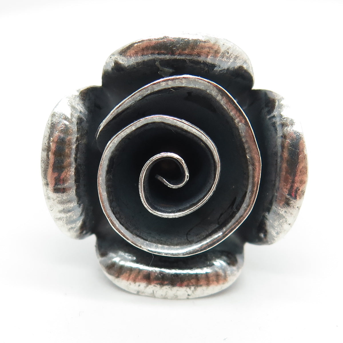 925 Sterling Silver Vintage Rose Flower Oxidized Statement Ring Size 6.75