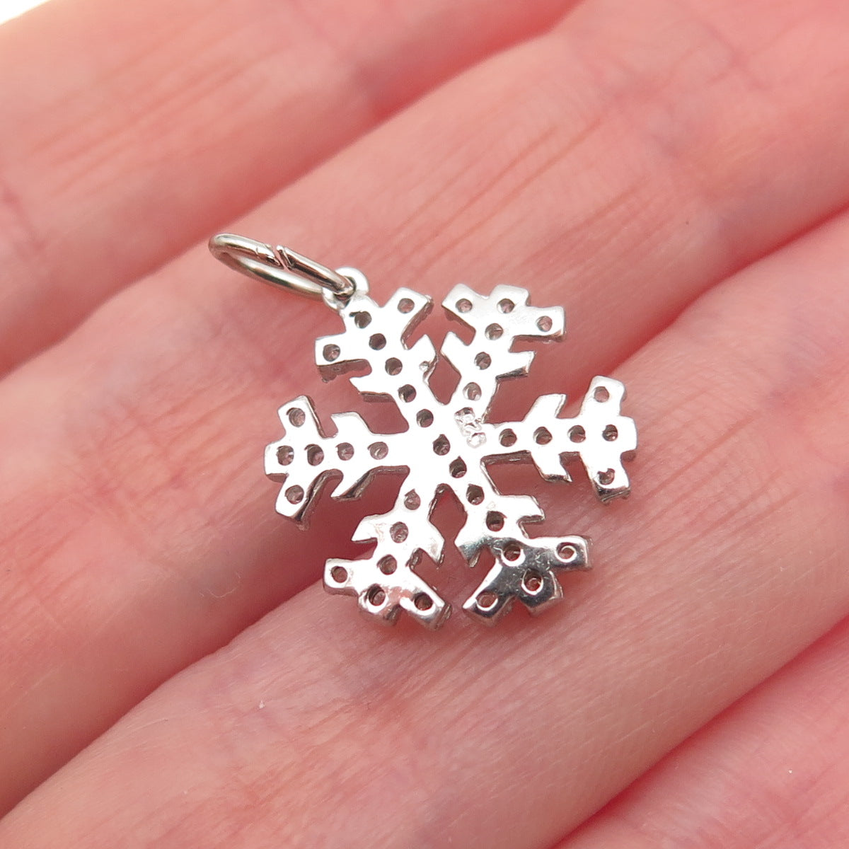 925 Sterling Silver Round-Cut C Z Snowflake Mini Charm Pendant
