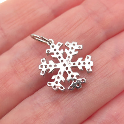 925 Sterling Silver Round-Cut C Z Snowflake Mini Charm Pendant