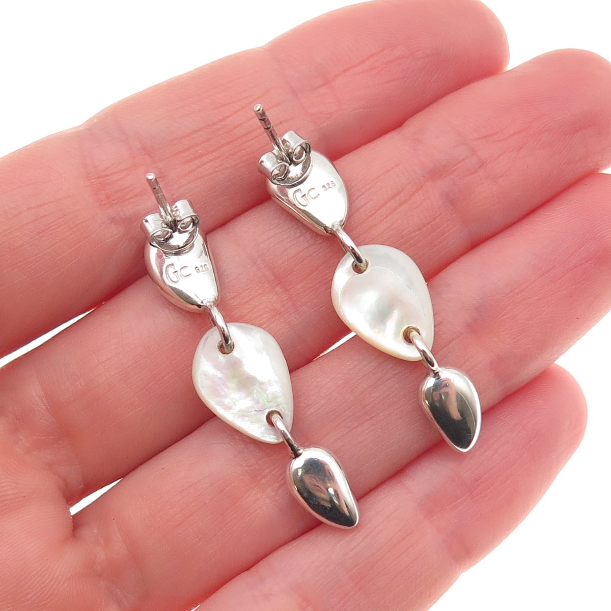 Guess 925 Sterling Silver Vintage Real MOP Dangle Earrings