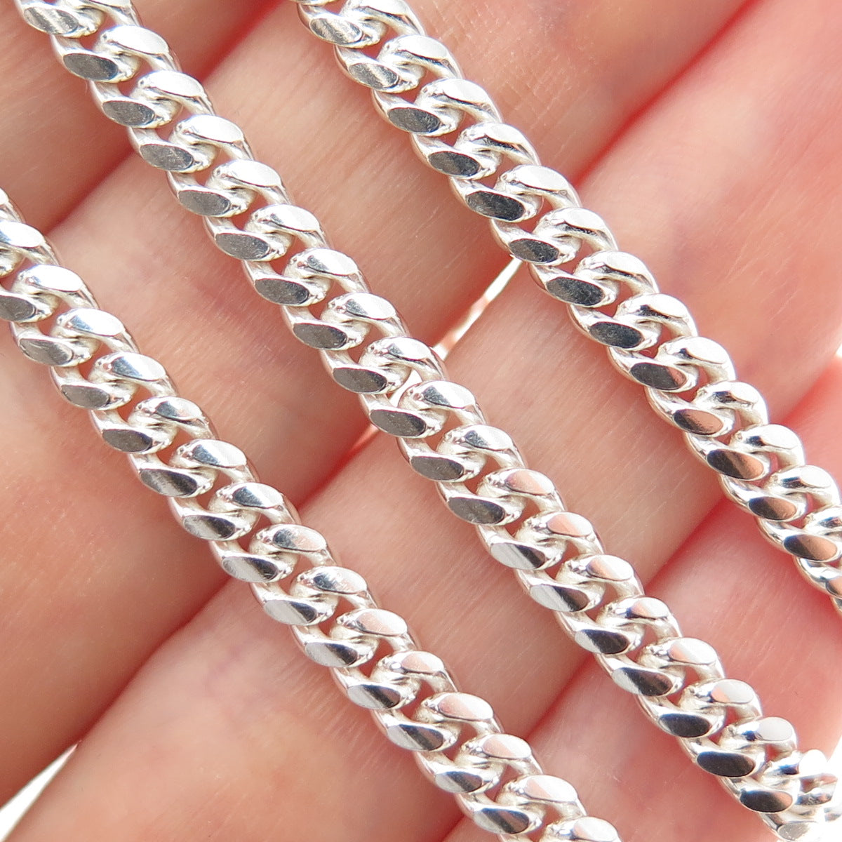 925 Sterling Silver Vintage Italy Cuban Chain Necklace 18"
