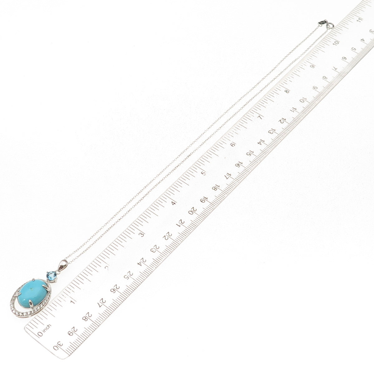 925 Sterling Silver Real Turquoise Blue & White Topaz Cable Chain Necklace 18"