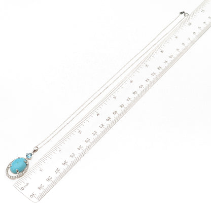 925 Sterling Silver Real Turquoise Blue & White Topaz Cable Chain Necklace 18"