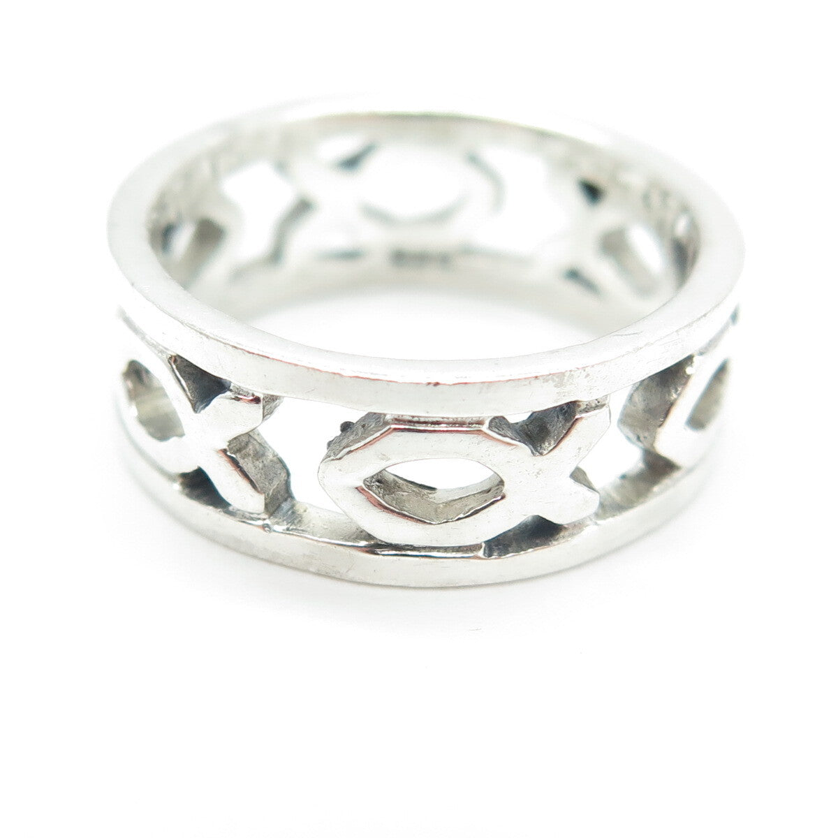 925 Sterling Silver Vintage Ichthys Fish Band Ring Size 7