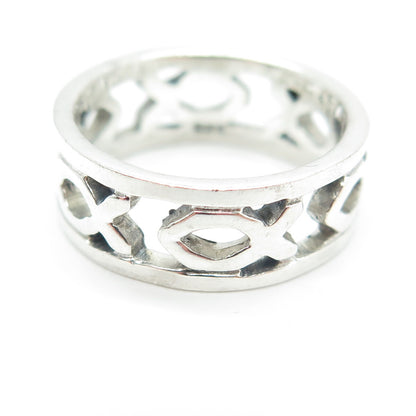 925 Sterling Silver Vintage Ichthys Fish Band Ring Size 7