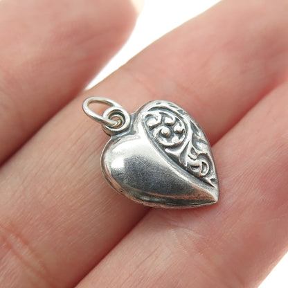 925 Sterling Silver Antique Art Deco Repousse Heart Chatelaine Mini Pendant