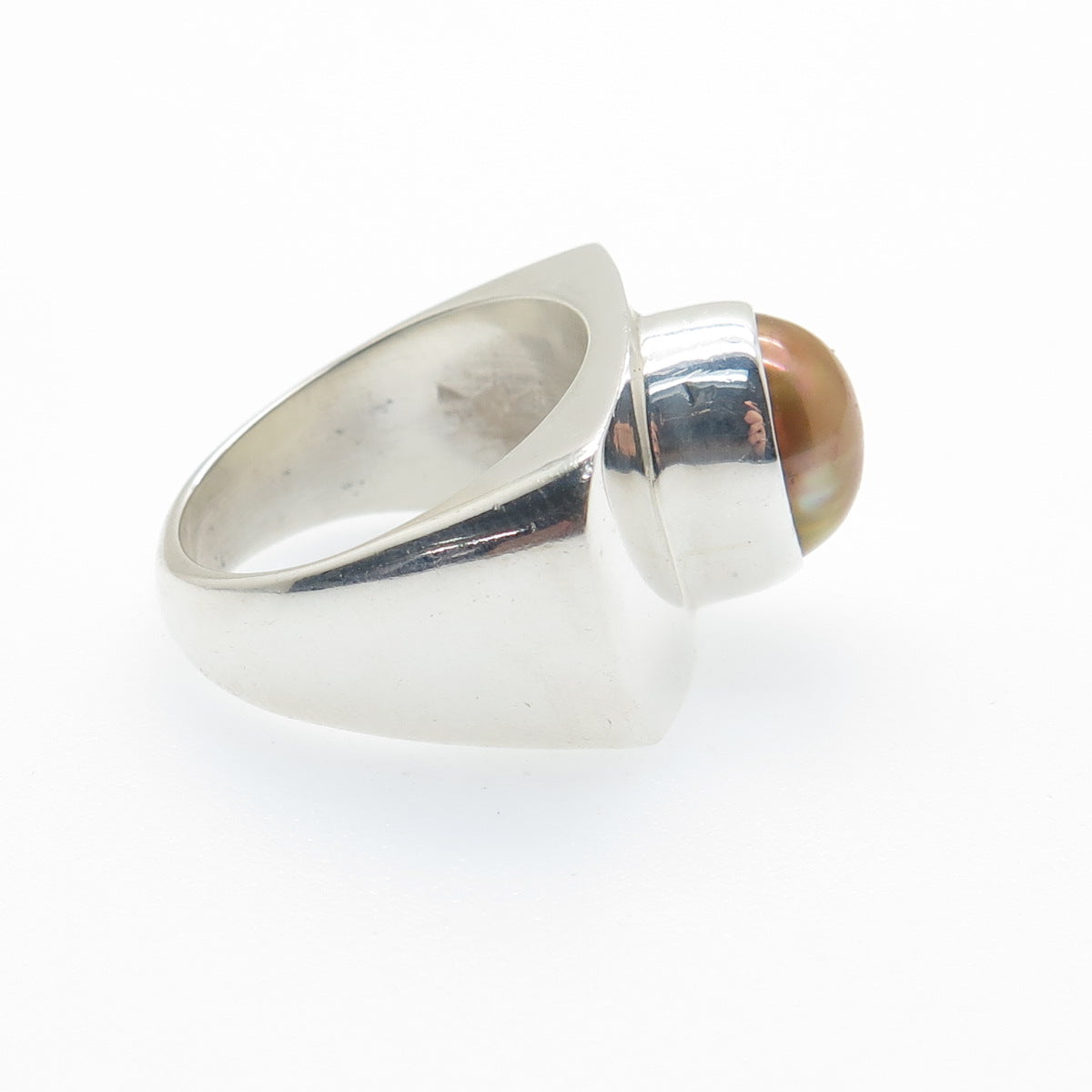 925 Sterling Silver Vintage Real Gold Pearl Modernist Ring Size 6.25