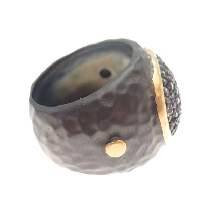 925 Sterling Silver 2-Tone Round-Cut Cognac-Color C Z Ring Size 7.25