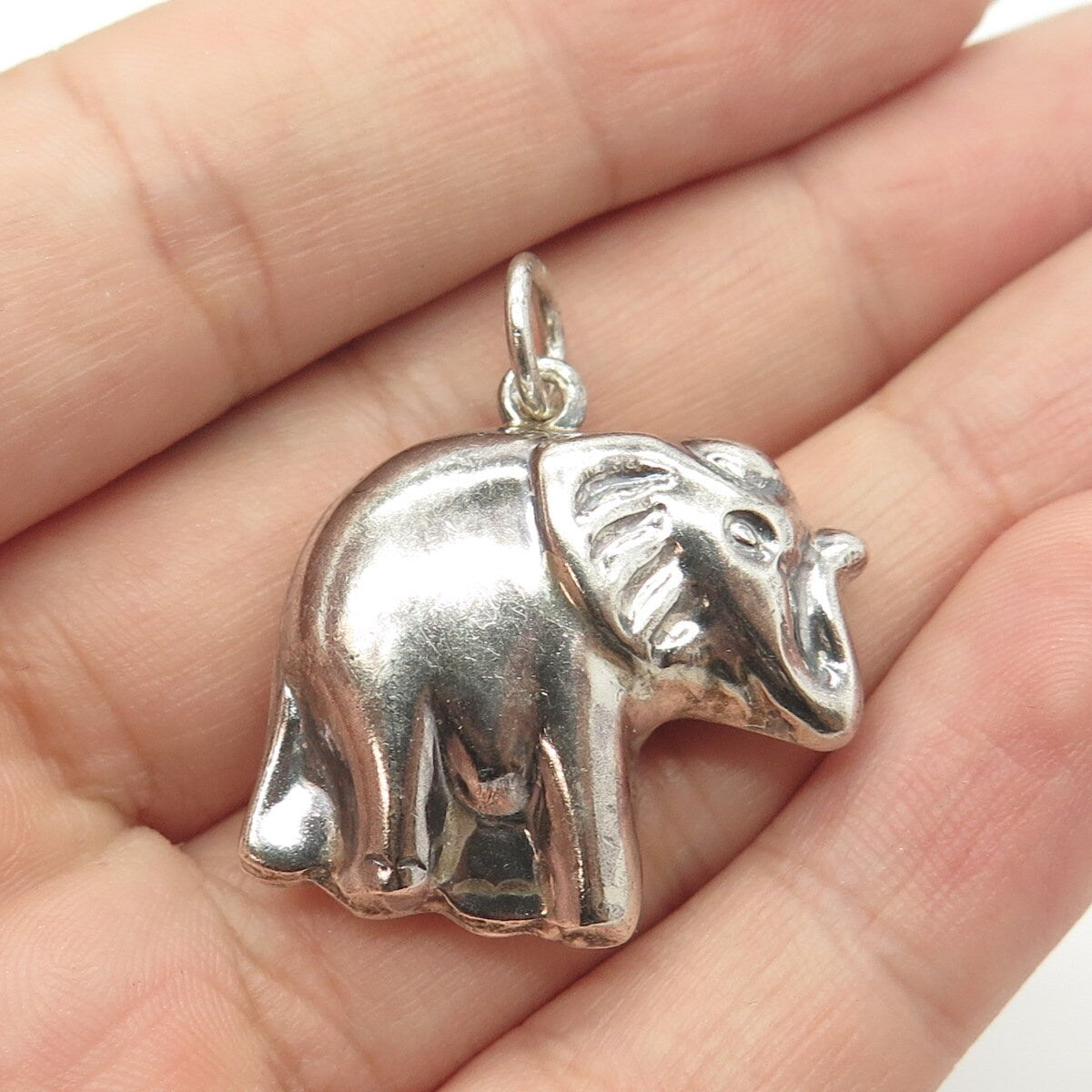 925 Sterling Silver Vintage Hollow Elephant Charm Pendant