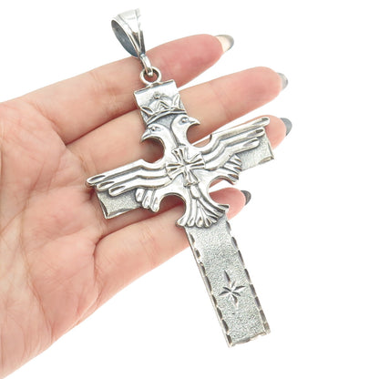 ONE OF A KIND 925 Sterling Silver Vintage Double Headed Eagle Cross Pendant