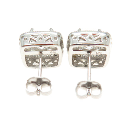 925 Sterling Silver Round-Cut Shaped C Z Square Stud Earrings