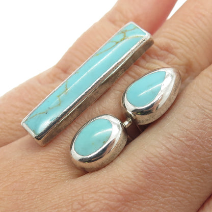 925 Sterling Silver Vintage Mexico Turquoise Gem Gap Statement Ring Size 6.25