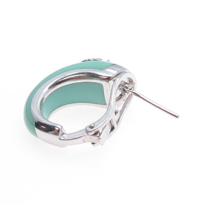 925 Sterling Silver Enamel Palm Omega Back & Clip On Earrings