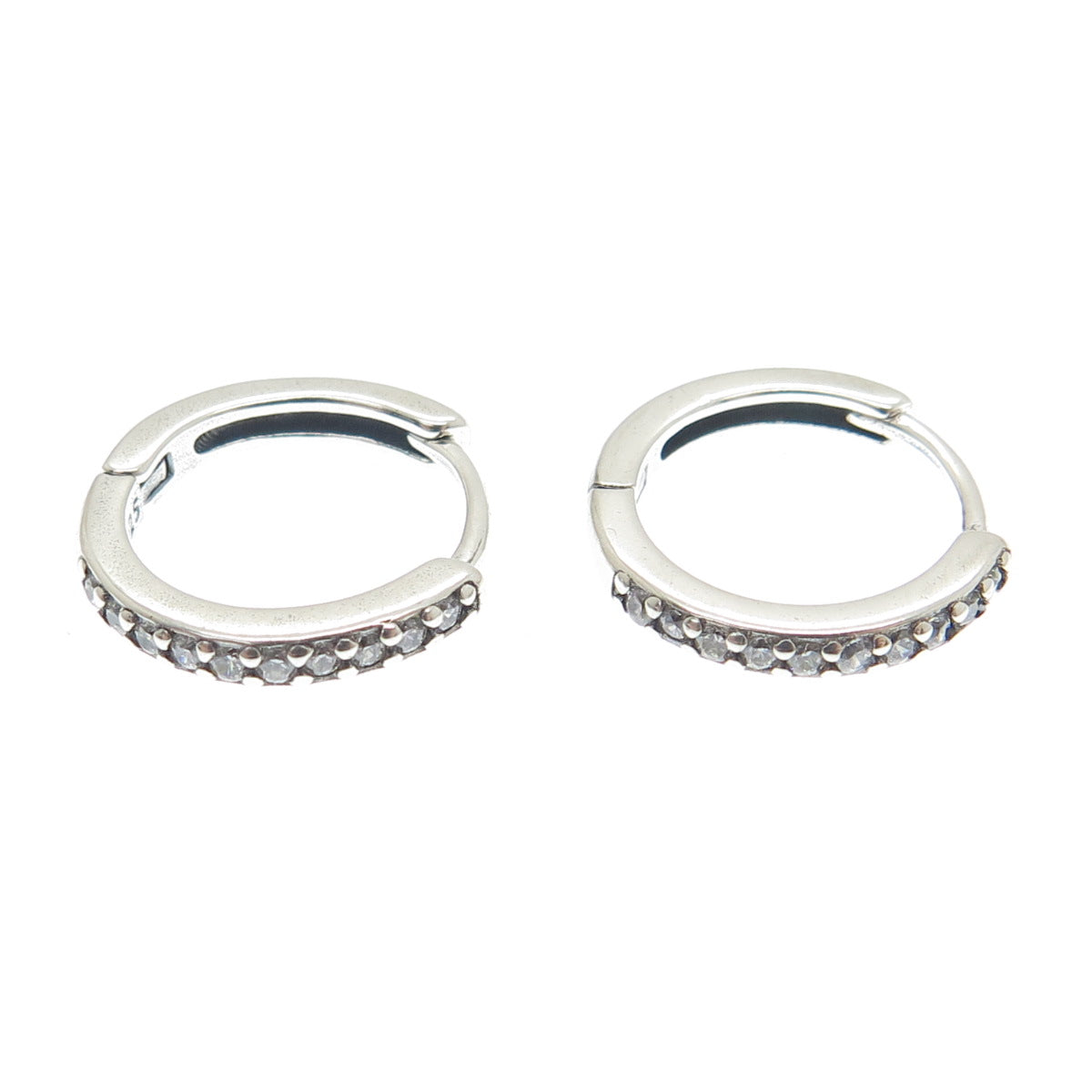 925 Sterling Silver Round-Cut C Z Hoop Earrings